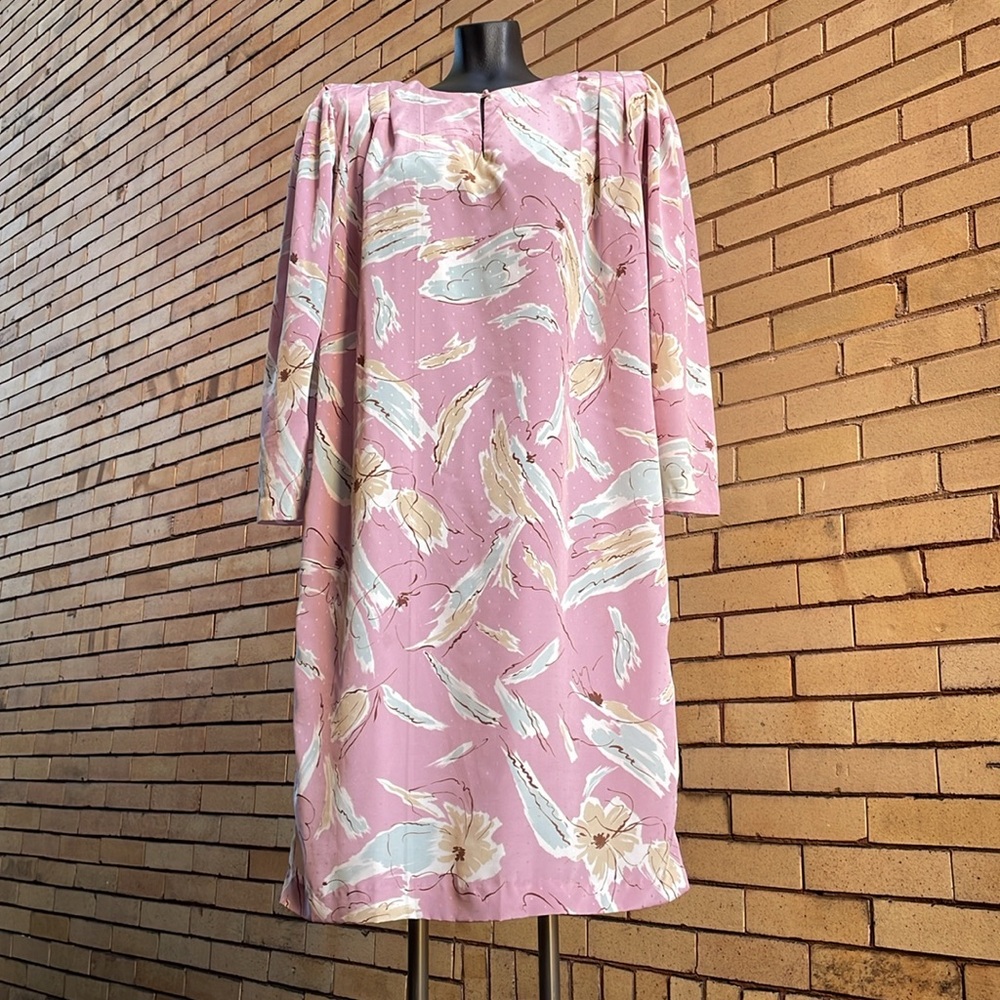 Vintage 70s Pellini by Von Bramlett Lavender Floral Shift Dress Size 13 14